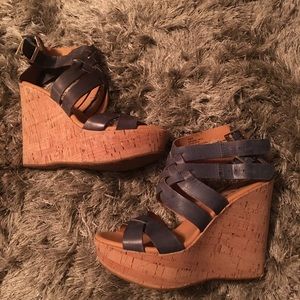 Blue strappy wedges